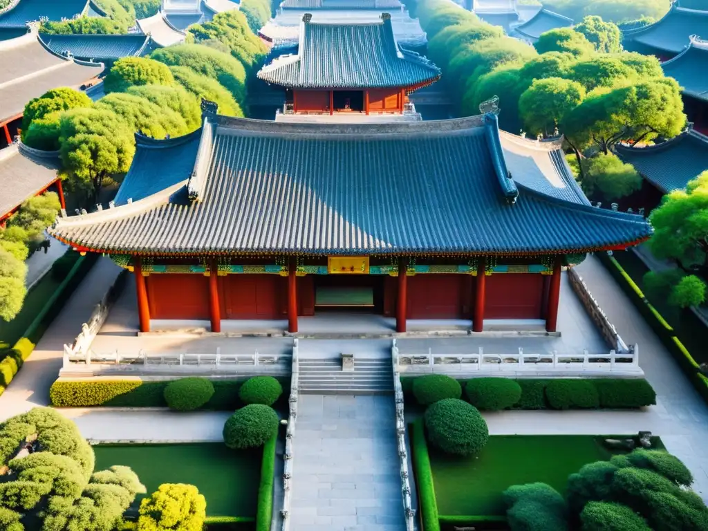 Vista aérea impresionante del antiguo Templo de Confucio en Qufu, China