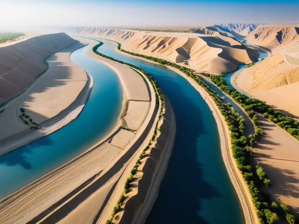 Vista aérea impresionante del árido Valle del Indo, con el río Indo serpenteando entre la tierra reseca