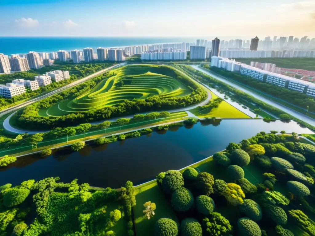 Vista aérea impresionante de la arquitectura sostenible en ciudades asiáticas, Tainan, Taiwan