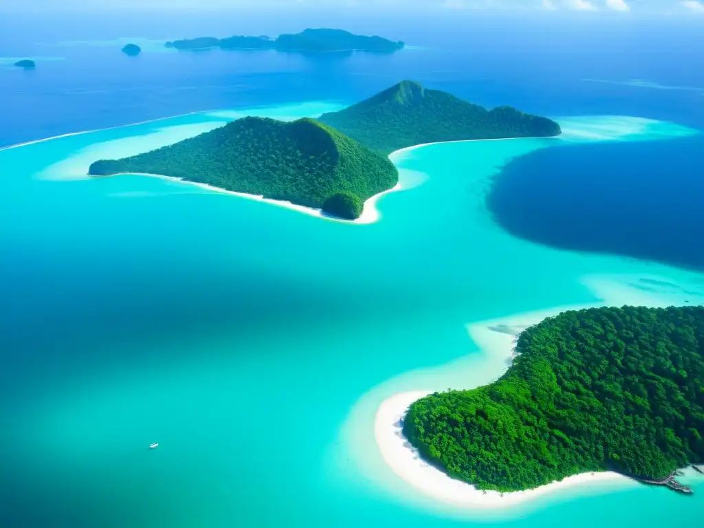 Una vista aérea impresionante de las exuberantes islas de Andamán y Nicobar, con aguas turquesa cristalinas que las rodean