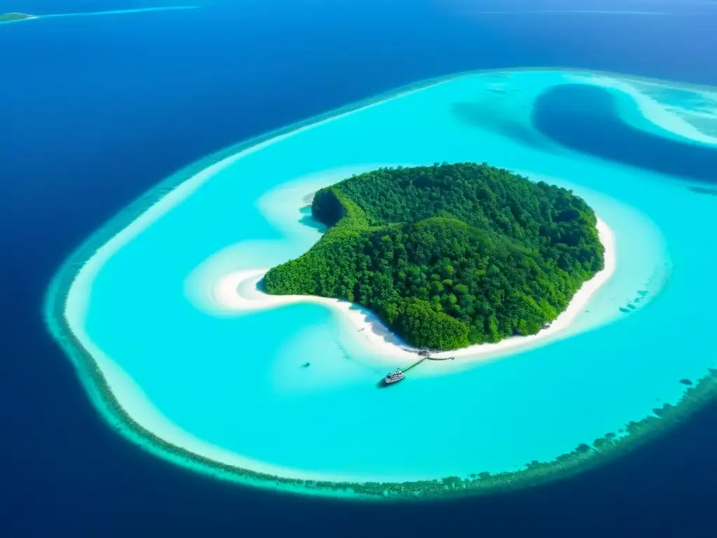 Vista aérea impresionante de las Islas Natuna en Indonesia, con aguas turquesas cristalinas rodeando islas tropicales exuberantes