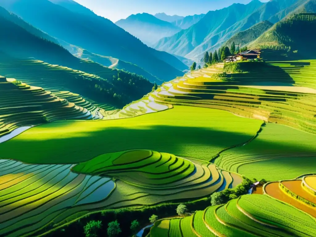 Vista aérea impresionante de terrazas de arroz en Yuanyang, China