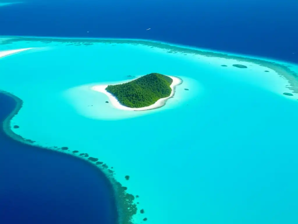 Vista aérea de las islas Spratly en el mar de China Meridional, un paraíso oculto con aguas turquesa y exuberante vegetación tropical