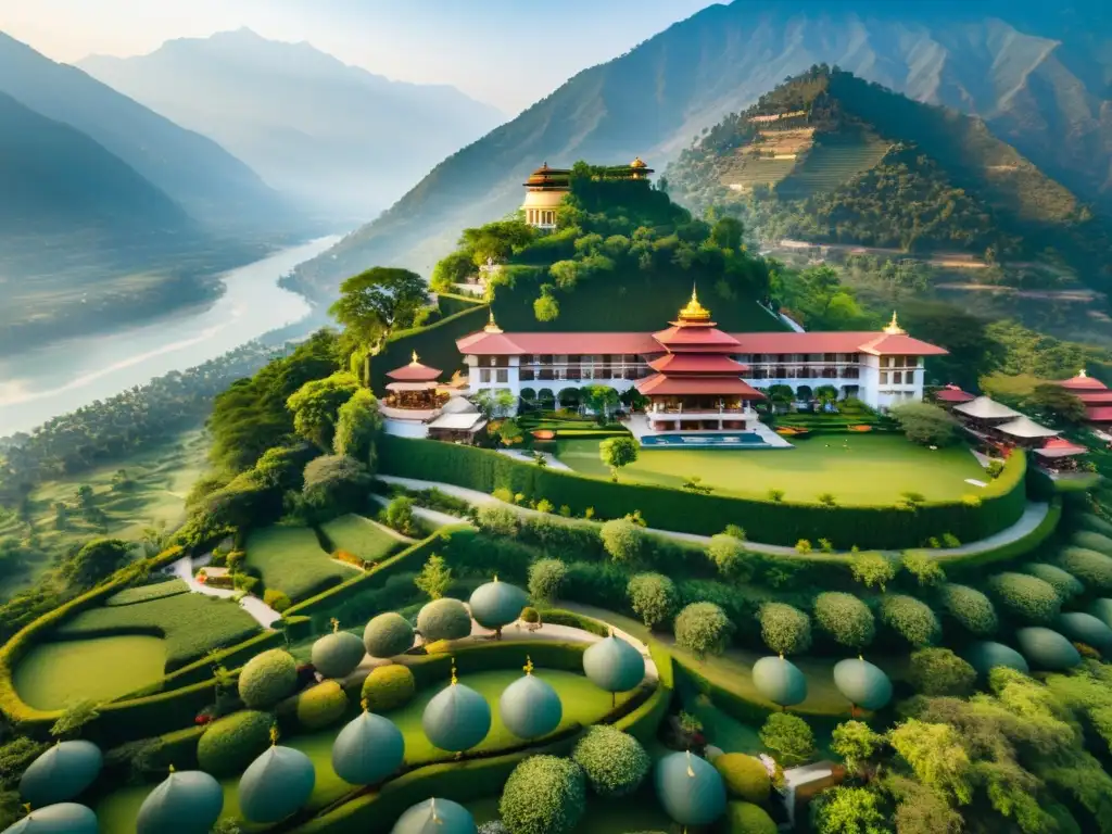 Vista aérea de Ananda en el Himalaya, un lujoso resort exclusivo en el Himalaya con paisajes naturales y actividades de bienestar