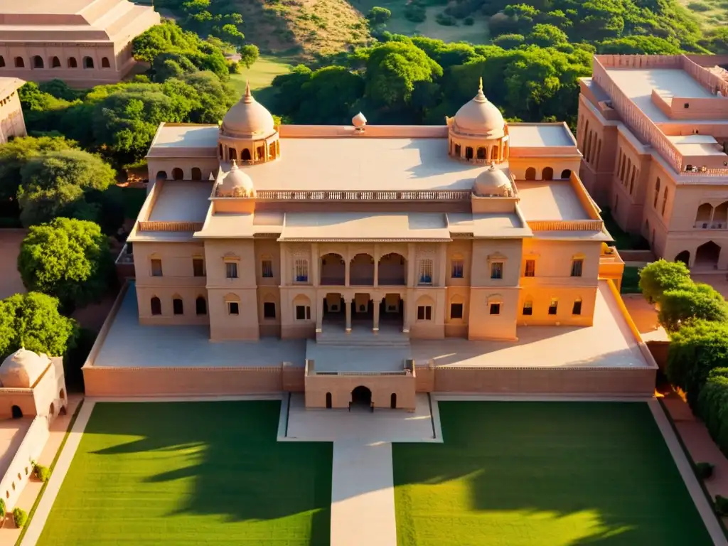 Vista aérea del majestuoso Palacio Umaid Bhawan en Jodhpur, Rajastán