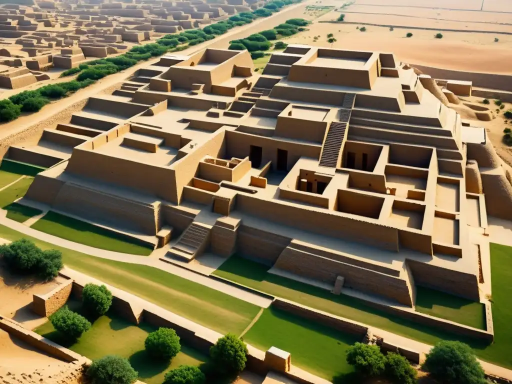 Vista aérea de MohenjoDaro, revelando su complejo diseño urbano y avanzada infraestructura