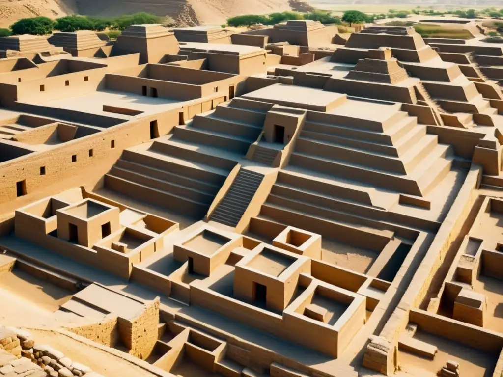 Vista aérea de MohenjoDaro y el río Indo, revelando la avanzada planificación urbana de estas ciudades gemelas misterio del Valle Indo