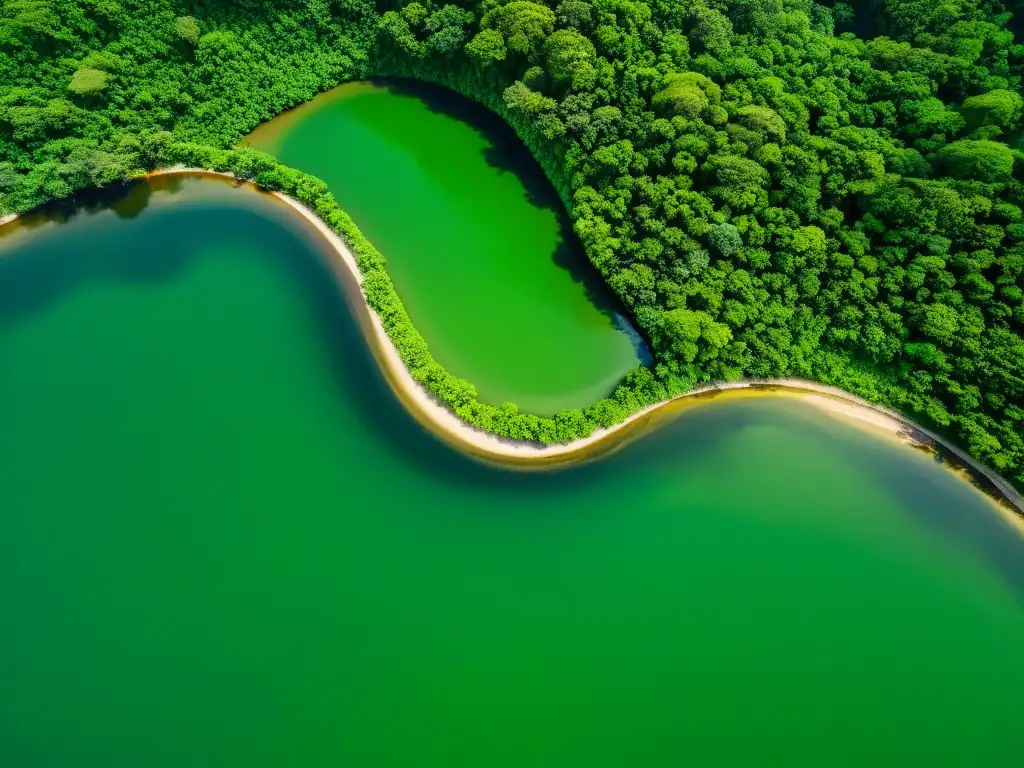 Vista aérea de un río serpenteando entre una exuberante jungla asiática