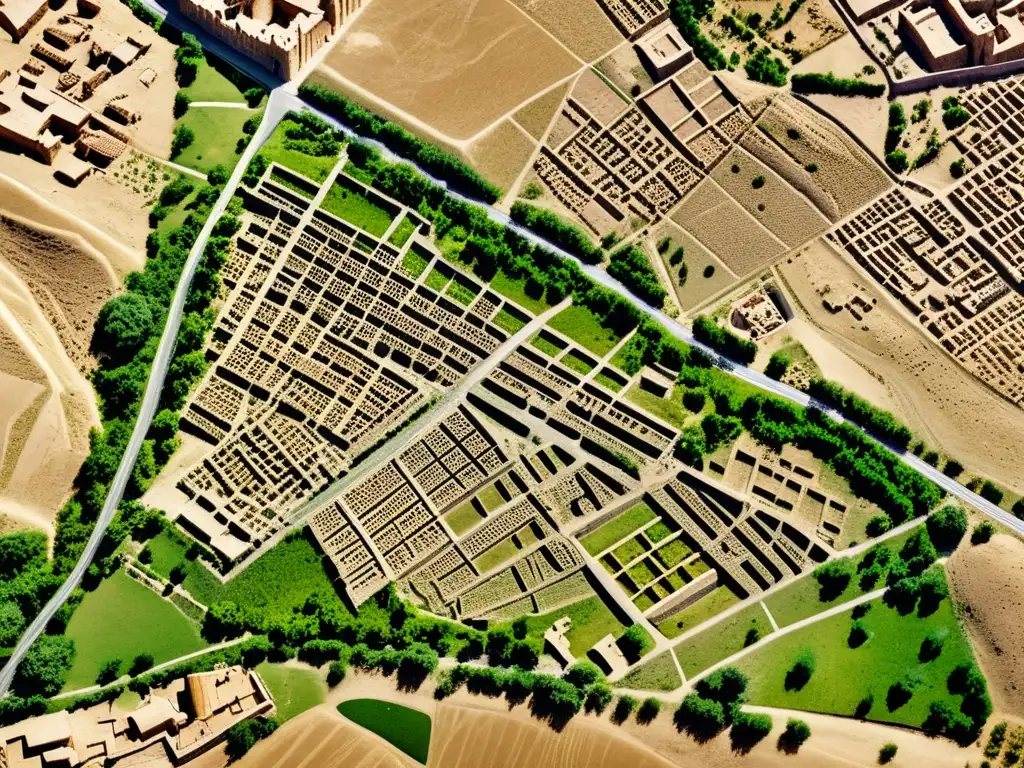 Vista aérea de las ruinas antiguas y la planificación urbana avanzada en el Valle del Indo, mostrando la modernidad de la civilización