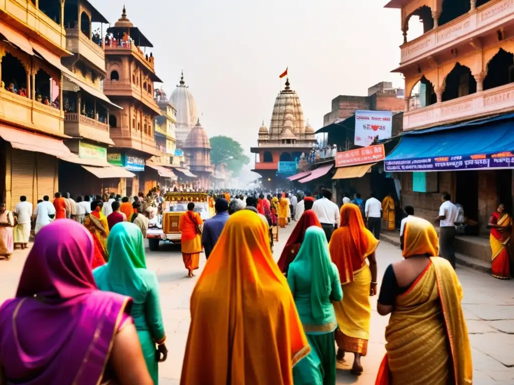 Vista animada de Varanasi, India, con rituales a orillas del Ganges