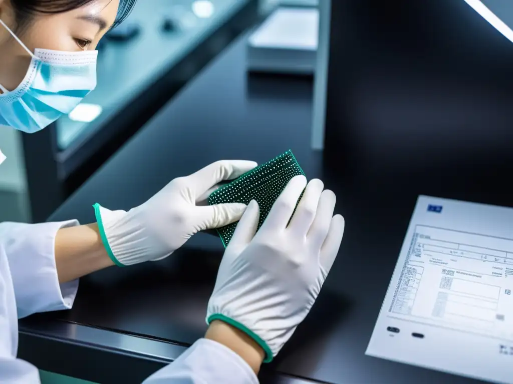 Vista cercana de técnicos japoneses ensamblando guantes inteligentes de alta tecnología en una instalación de vanguardia