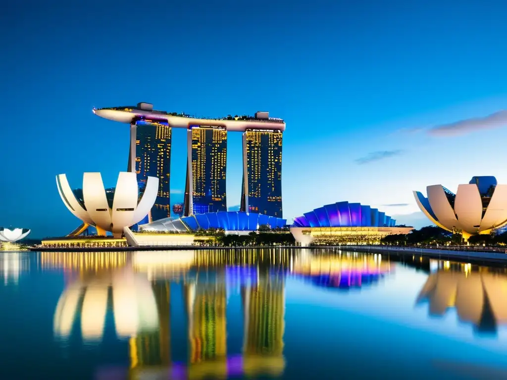 Vista espectacular de Marina Bay Sands en Singapur, un ícono de hoteles de lujo en Asia con su diseño moderno y infinity pool