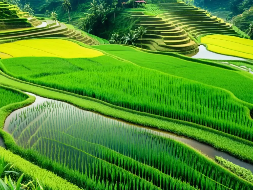 Vista impresionante de arrozales en terrazas en Asia, reflejando las prácticas de gestión de suelos en la región y la conexión con la tierra