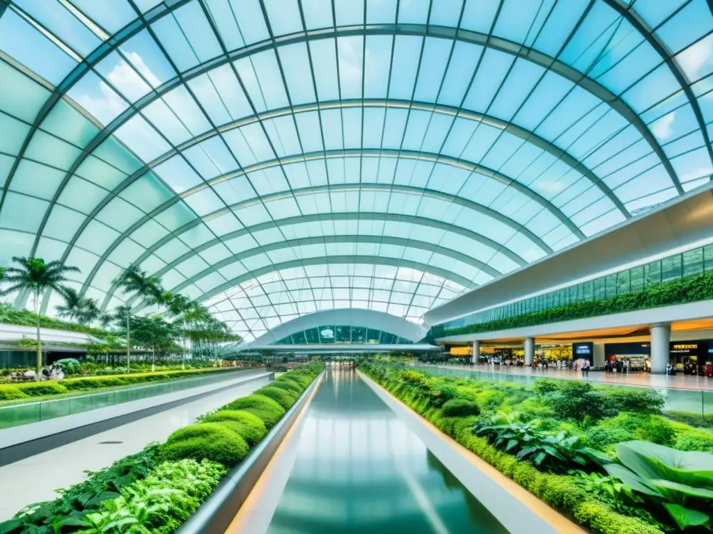 Vista impresionante del biodomo del aeropuerto de Singapur, integra arquitectura visionaria y sostenibilidad en Asia