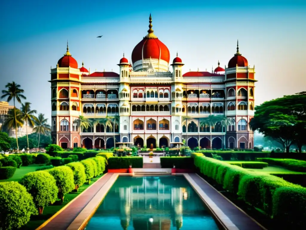 Vista impresionante del icónico Taj Mahal Palace Hotel en Mumbai, destacando su lujo y arquitectura