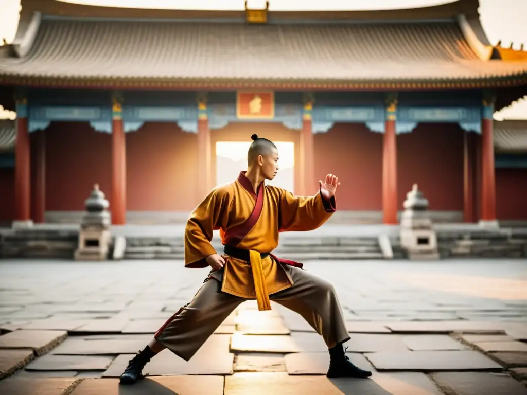 Vista impresionante del legendario Templo Shaolin, con practicantes de Wing Chun