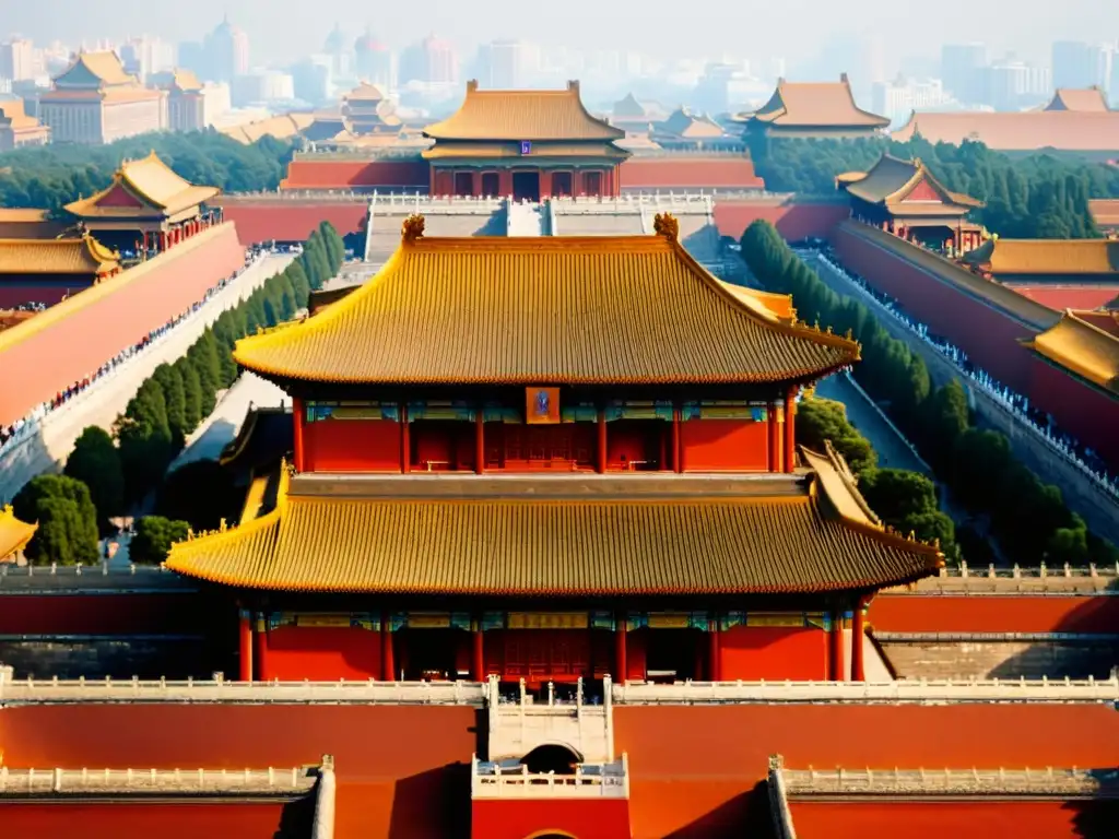 Vista majestuosa de la Ciudad Prohibida en China, resalta la grandiosidad imperial y la riqueza cultural de la dinastía Ming