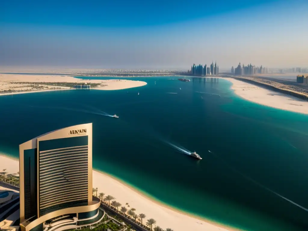 A vista de pájaro del lujoso Armani Hotel Dubai destaca su arquitectura moderna y elegante, en contraste con el dinámico skyline de la ciudad