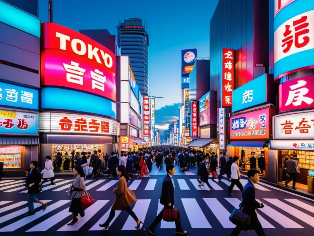 Vista panorámica de las bulliciosas calles de Tokio, Japón, con letreros de neón, arquitectura tradicional y moderna