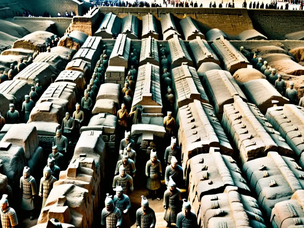 Vista panorámica del ejército de terracota en el mausoleo del primer Emperador de China, Qin Shi Huang