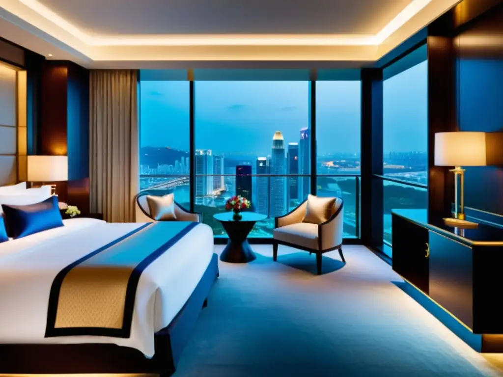 Vista panorámica de una suite de lujo en hotel 5 estrellas en Singapur