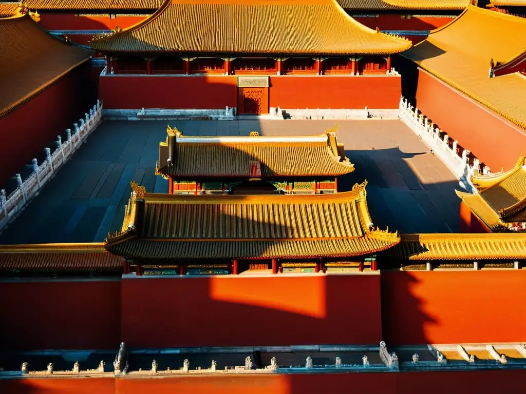 Vista panorámica de los tejados detallados y coloridos de la Ciudad Prohibida de Beijing