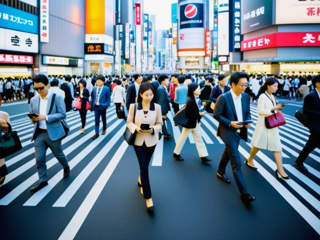 Vista urbana de Tokio, Japón, con personas usando procesadores portátiles