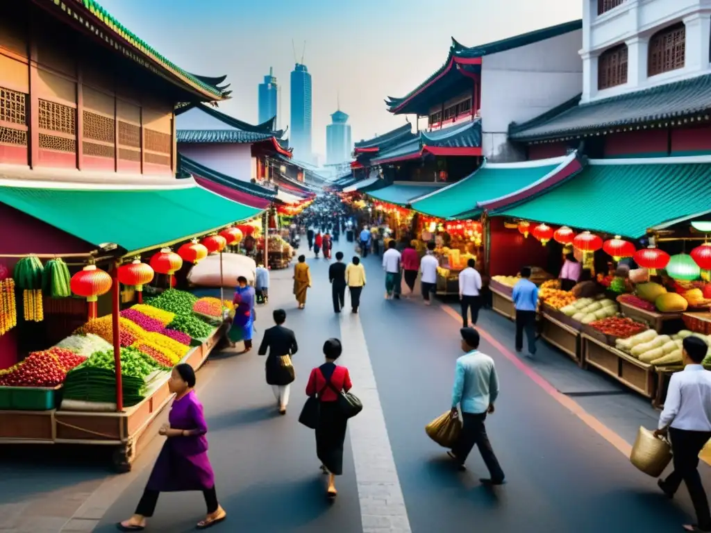 Vista vibrante de la bulliciosa vida urbana en una ciudad secundaria de Asia, ideal para invertir en bienes raíces Asia