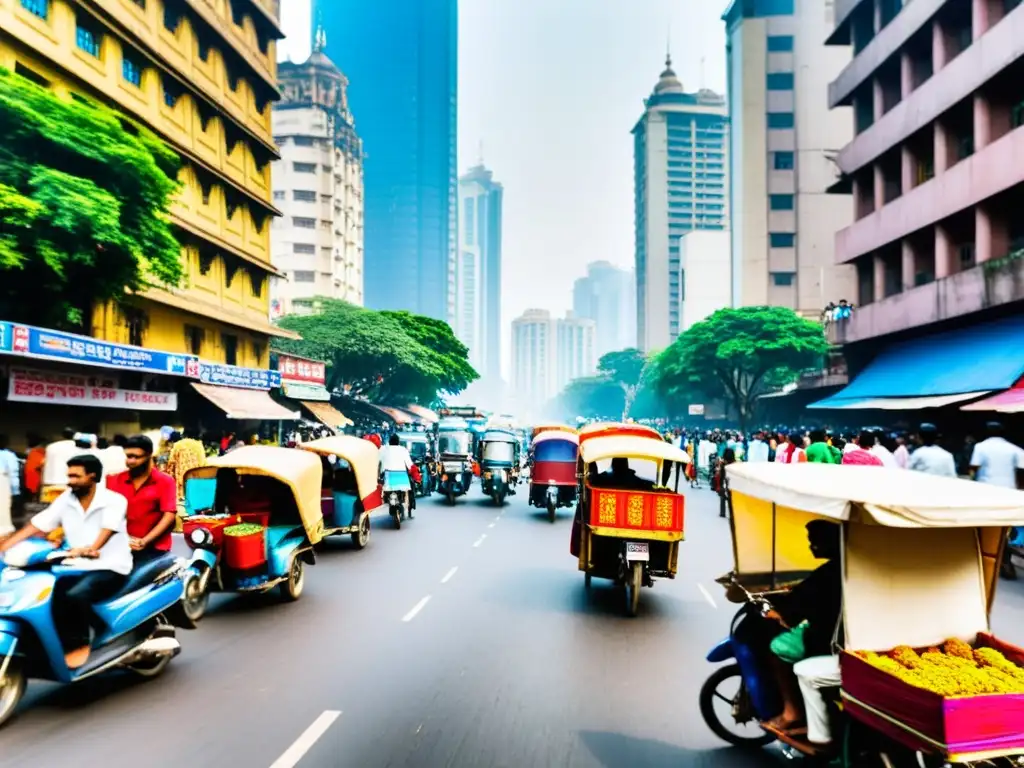 Vista vibrante de la vida urbana en Mumbai, India, con una variedad de personas y colores