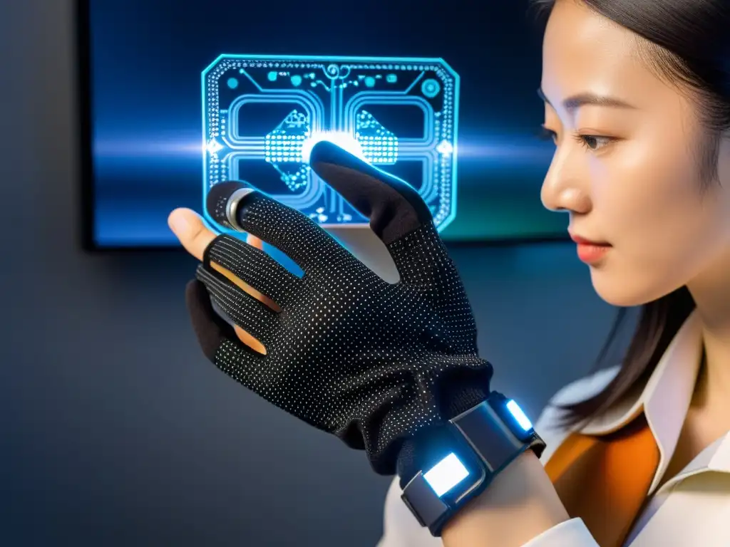 Un vistazo al futuro: guantes inteligentes tecnología japonesa en un laboratorio de alta tecnología