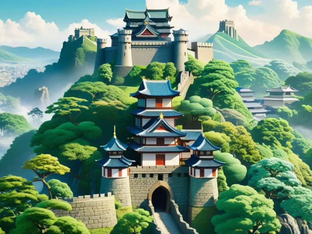 Comparación visual detallada de castillos de cuentos de hadas occidentales y castillos feudales japoneses en anime, destacando la influencia occidental en el anime