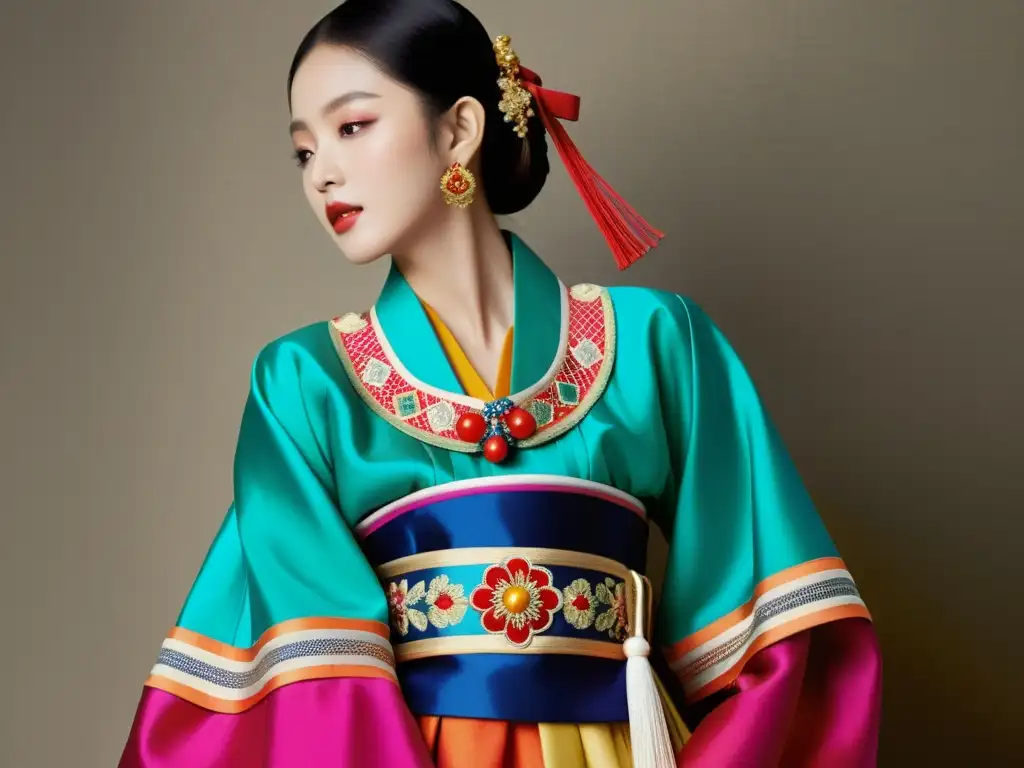 Una representación visual de la moda de lujo coreana innovadora que fusiona tradición y creatividad vanguardista en prendas de vestir