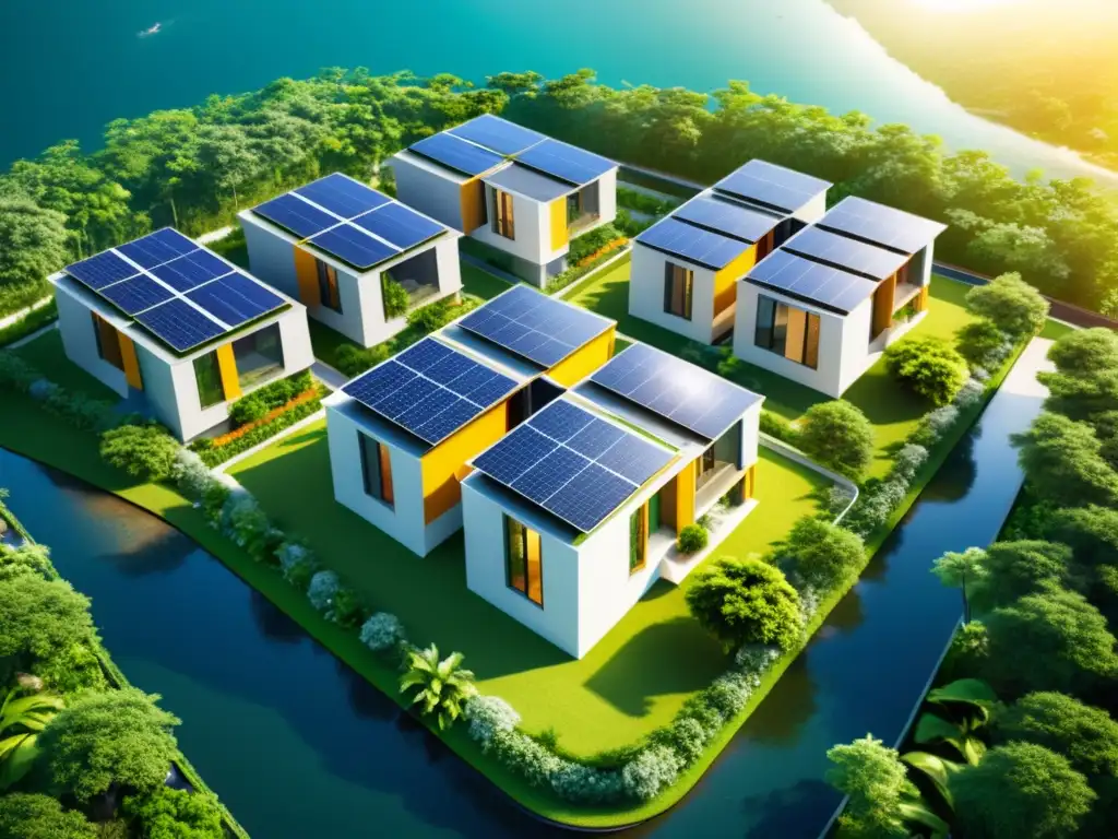 Reinvención de vivienda sostenible en Asia con paneles solares, espacios verdes y arquitectura innovadora en armonía con la naturaleza urbana