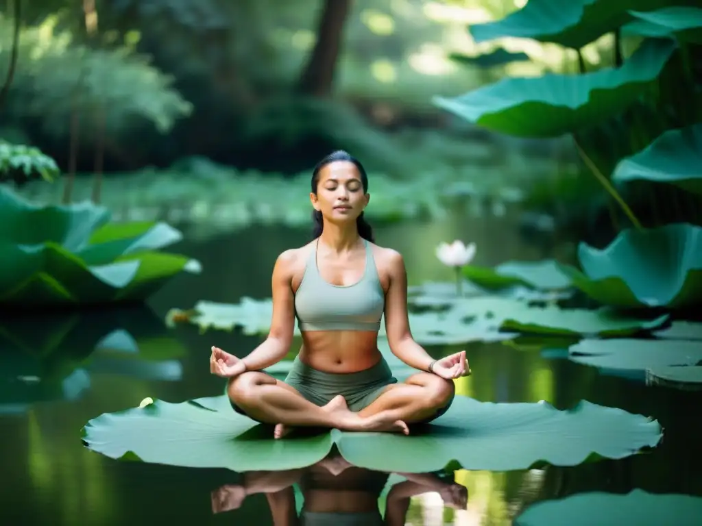 Un yogui en práctica de Pranayama, se conecta con la naturaleza en un entorno sereno y armonioso